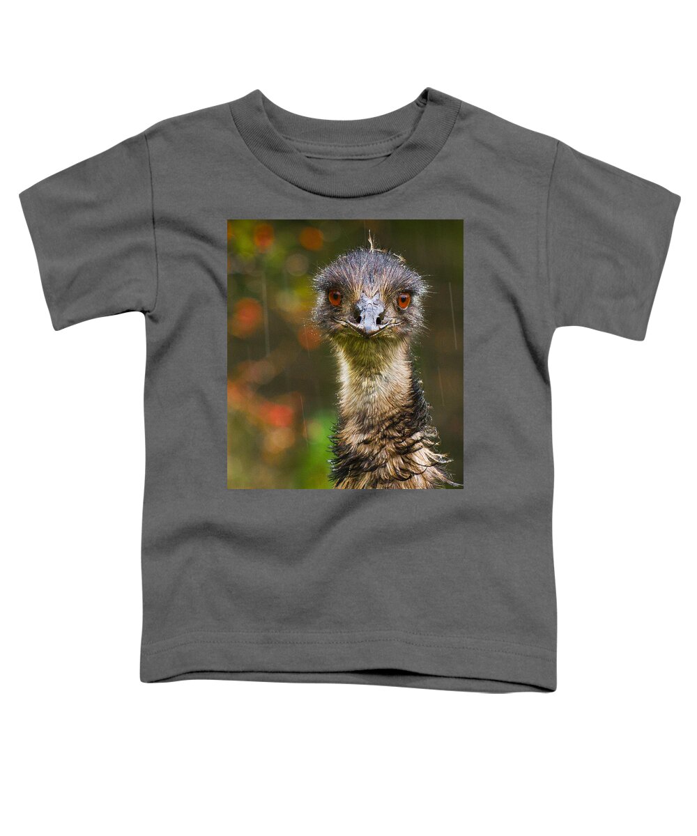 Birds Toddler T-Shirt featuring the photograph Emu in the rain by Jean Noren