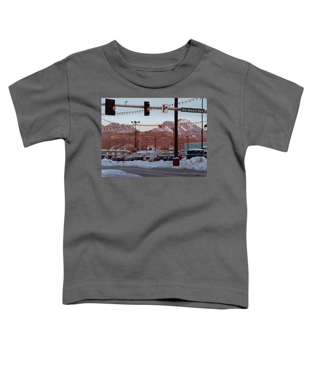 Landscape Toddler T-Shirt featuring the painting Flattop Mountain from Old Seward Hwy by Craig Morris