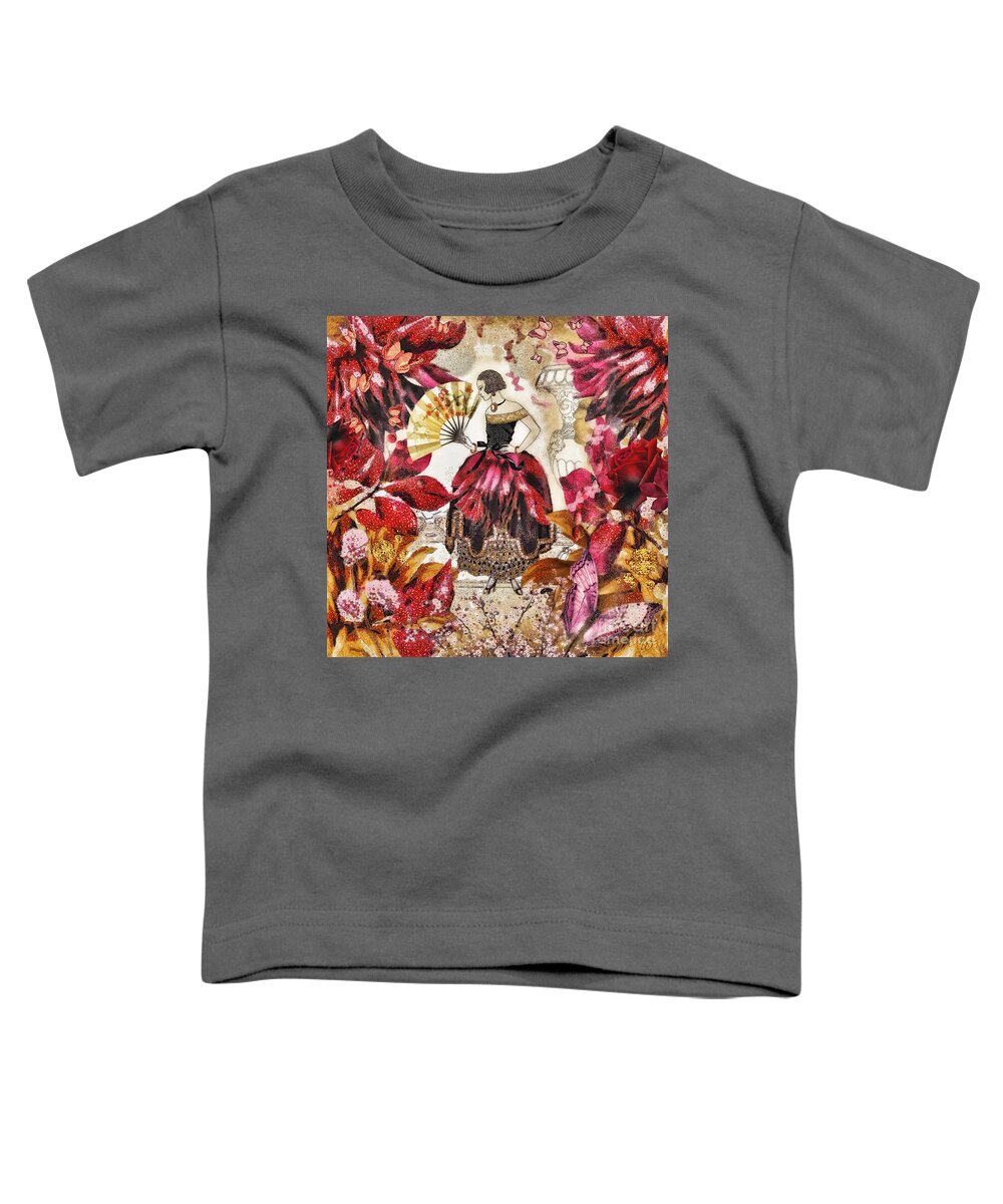 Jardin Des Papillons Toddler T-Shirt featuring the mixed media Jardin des Papillons by Mo T