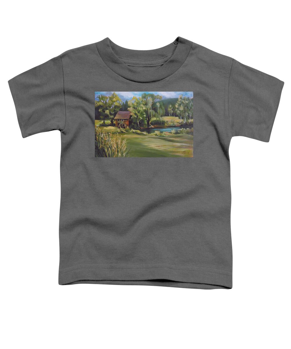 Mill Toddler T-Shirt featuring the painting Mill by the Stream by Nancy Griswold