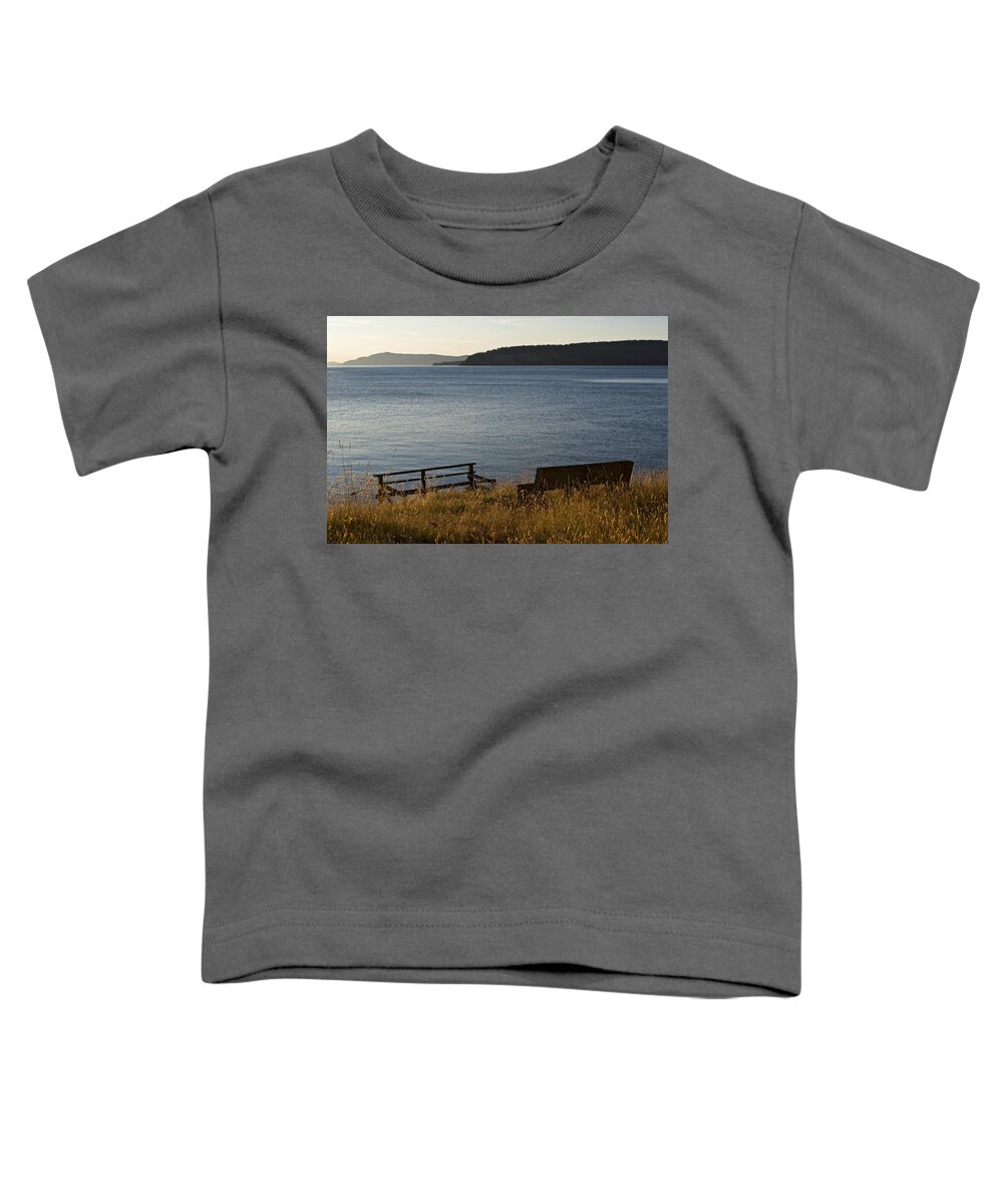 San Juan Islands Toddler T-Shirt featuring the photograph Orcas Fishing Platform at Sunset by Lorraine Devon Wilke