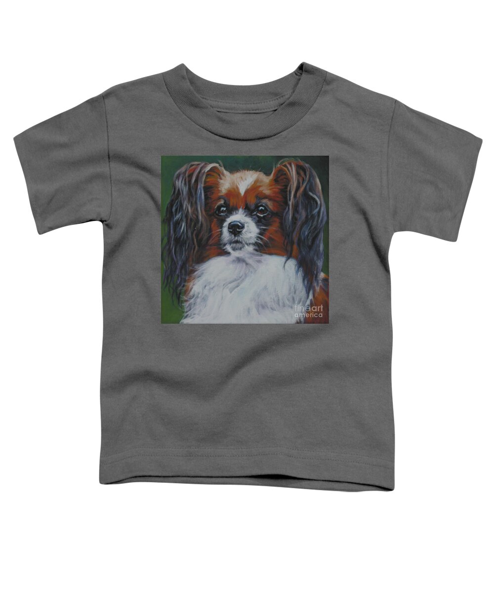 Papillon Toddler T-Shirt featuring the painting Papillon head study by Lee Ann Shepard