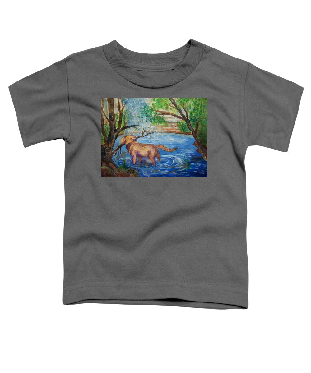 Waterfall Toddler T-Shirt featuring the painting Playing in the Falls by Ellen Levinson