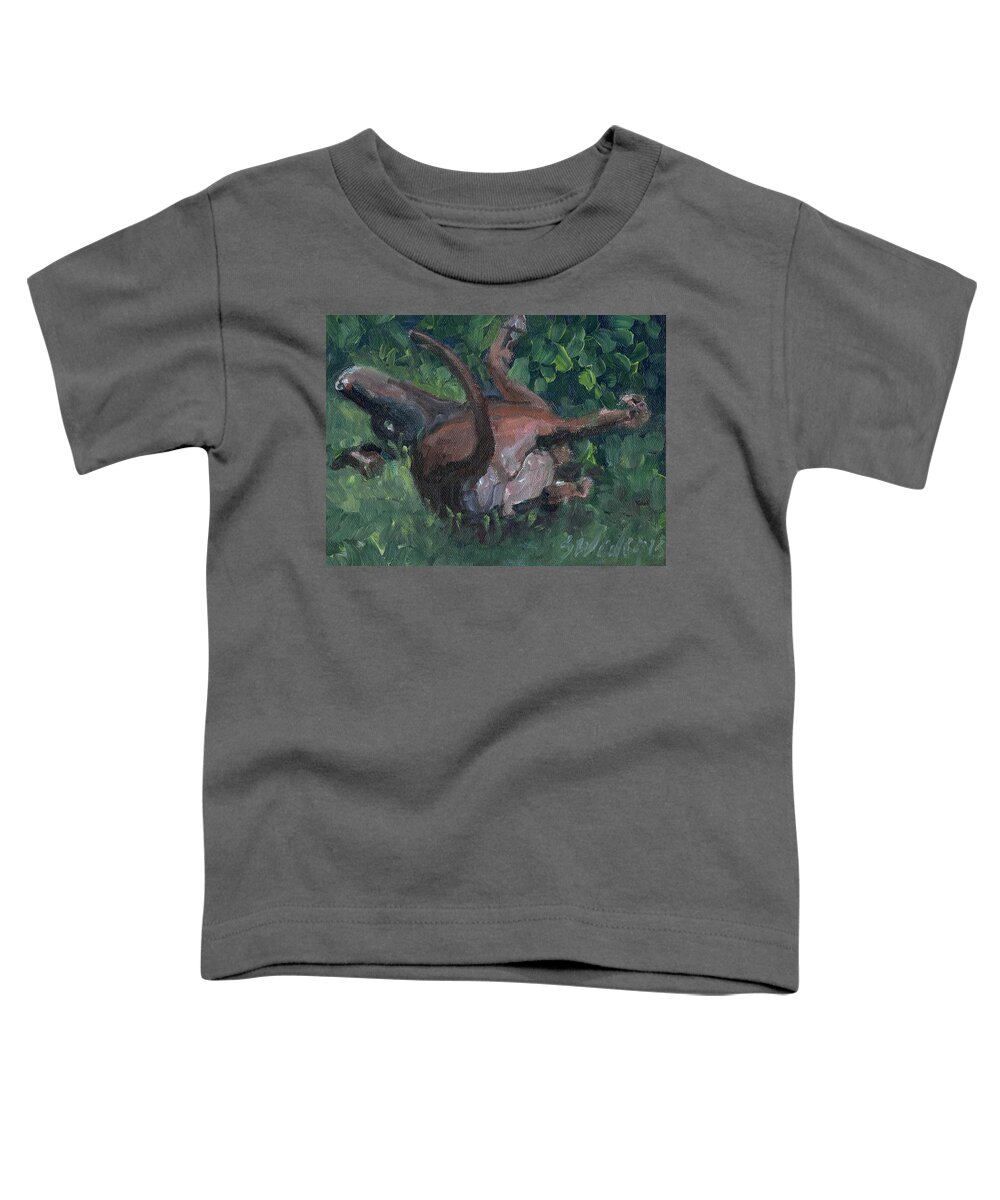 Chocolate Lab Toddler T-Shirt featuring the painting Sliding In by Sheila Wedegis