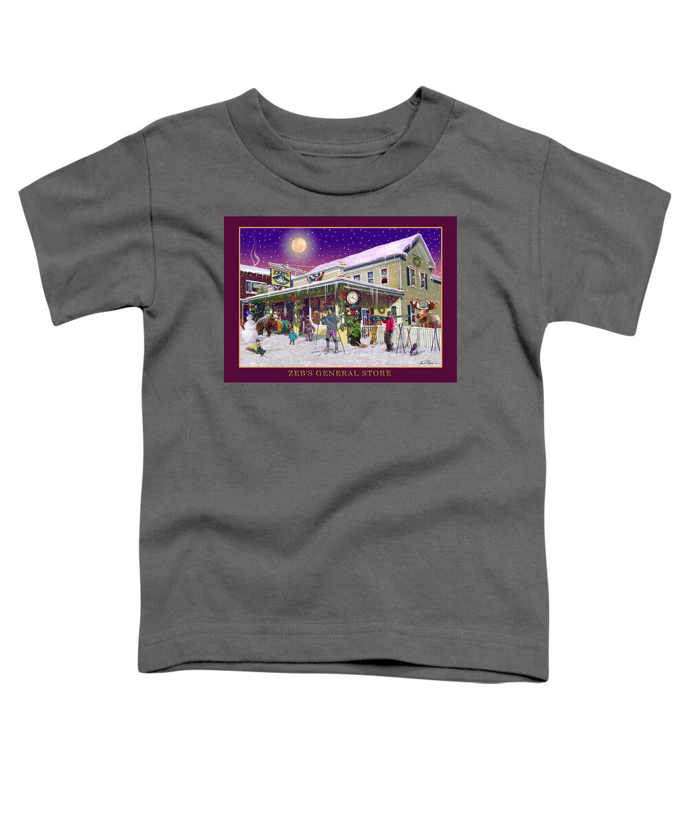 Zebs General Store Toddler T-Shirt featuring the digital art Winter at Zebs General Store in North Conway NH by Nancy Griswold