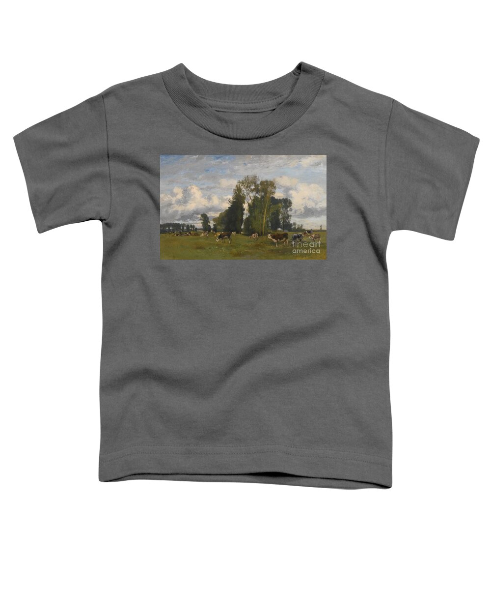 Eugen Jettel 1845 - 1901 Austrian Grazing Cows On A Meadow Toddler T-Shirt featuring the painting Austrian Grazing Cows On A Meadow by MotionAge Designs