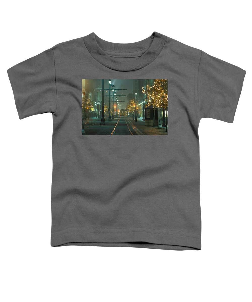 Trolley Toddler T-Shirt featuring the photograph Main Street Trolley at Night by James C Richardson
