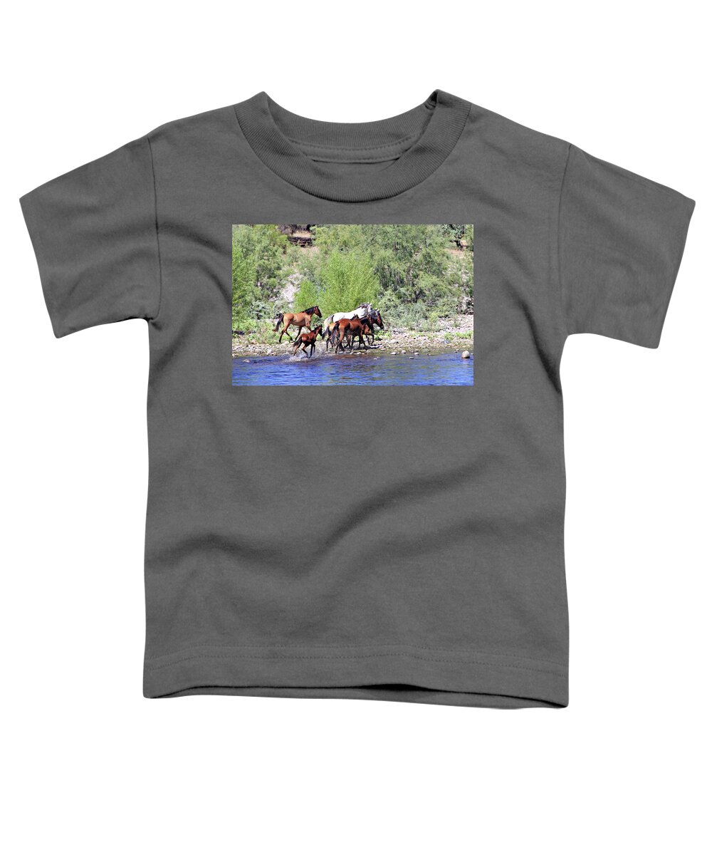 River Toddler T-Shirt featuring the photograph Arizona Wild Horses by Matalyn Gardner