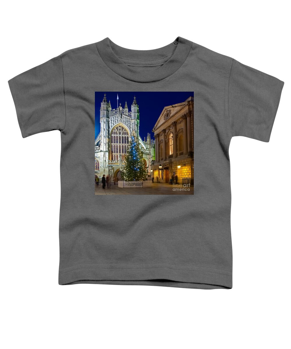Bath Toddler T-Shirt featuring the photograph Bath Abbey at night at Christmas #1 by Colin Rayner