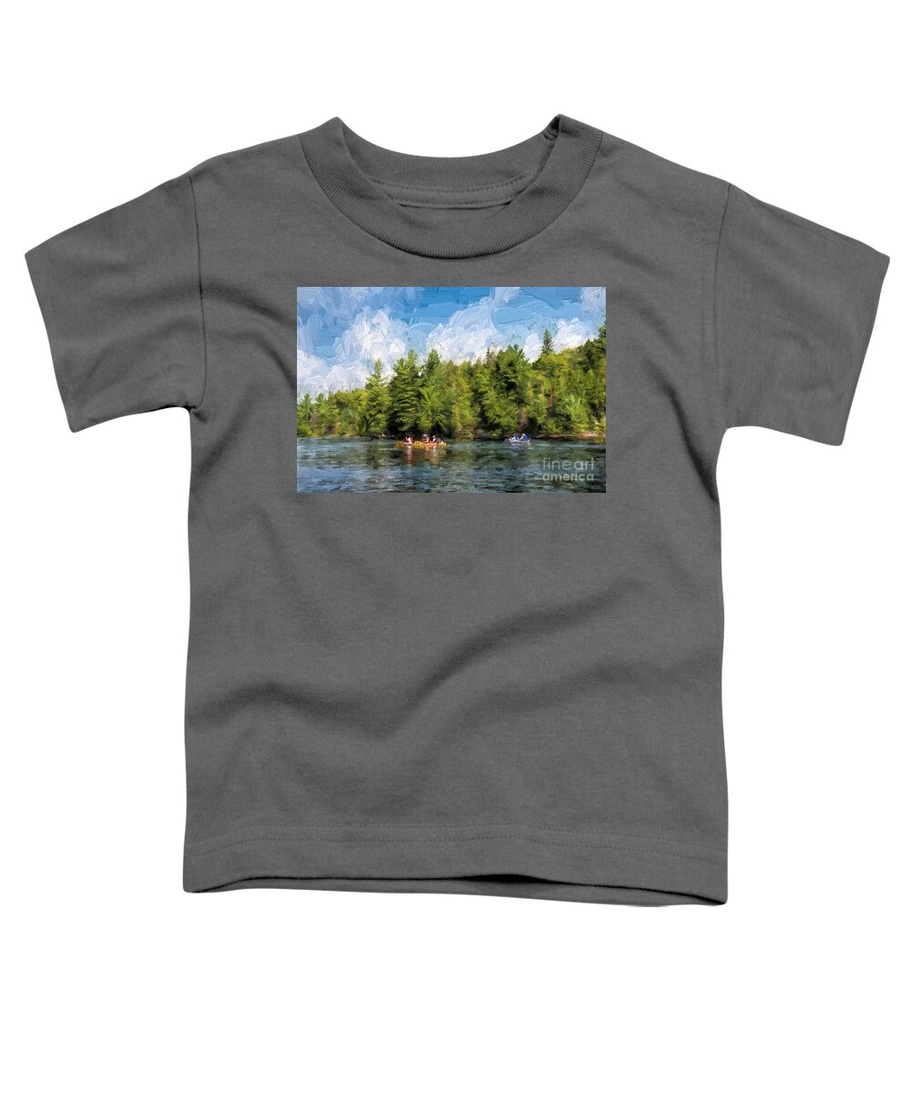 Canoe Toddler T-Shirt featuring the photograph Canoe paddling in Algonquin Park #2 by Les Palenik