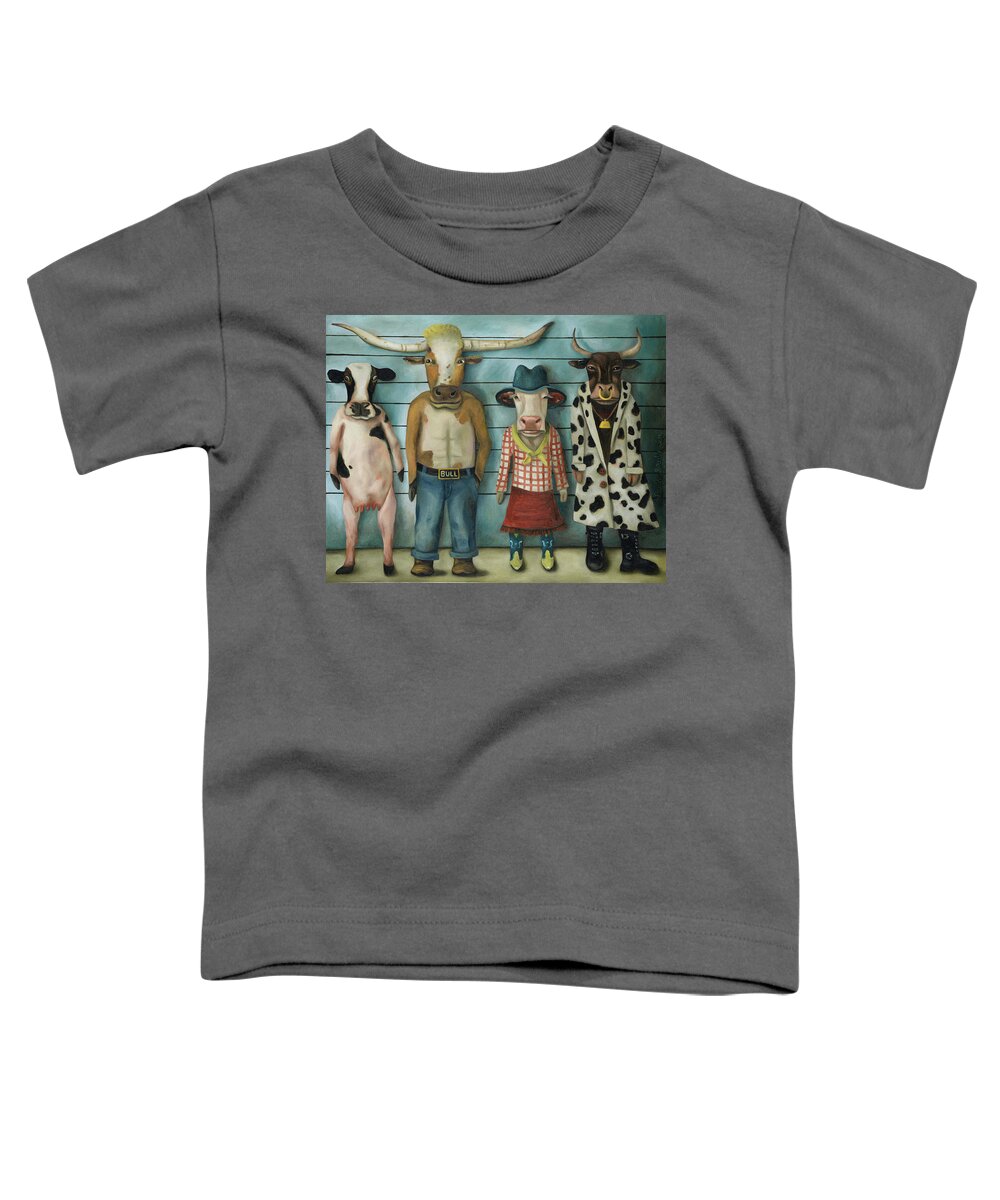 Cattle Toddler T-Shirt featuring the painting Cattle Line Up #1 by Leah Saulnier The Painting Maniac