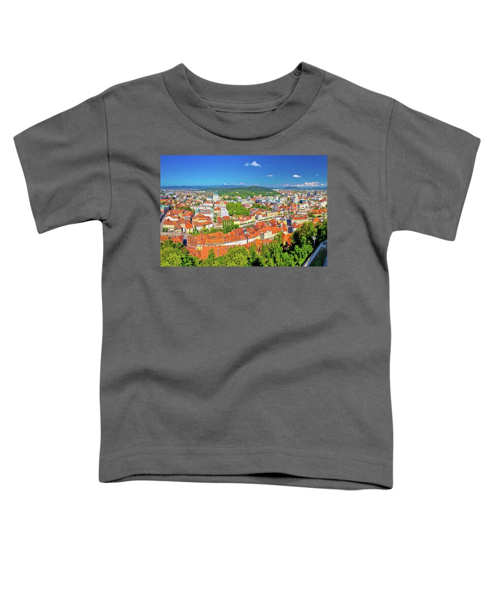 Slovenia Toddler T-Shirt featuring the photograph Colorful Ljubljana aerial panoramic view #1 by Brch Photography