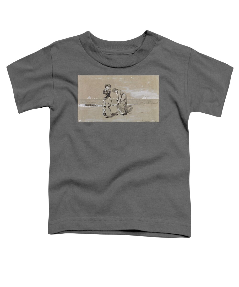 Winslow Homer Toddler T-Shirt featuring the drawing Evening on the Beach #3 by Winslow Homer