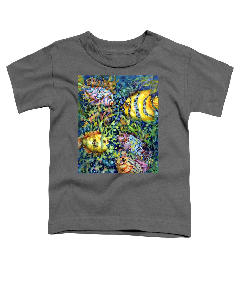 Watercolor Toddler T-Shirt featuring the painting Fish Tales IV #1 by Ann Nicholson