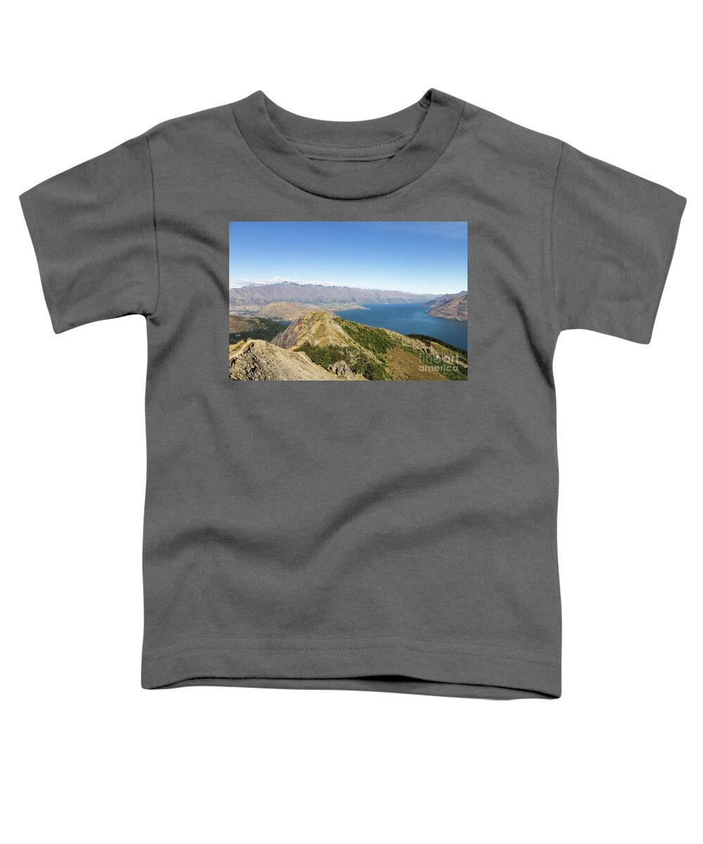 High Angle View Toddler T-Shirt featuring the photograph Lake Wakatipu in Queenstown, New Zealand #1 by Didier Marti