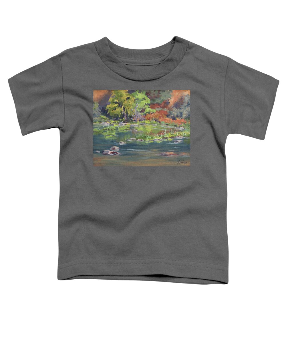 River Toddler T-Shirt featuring the painting On the River #1 by Karen Ilari