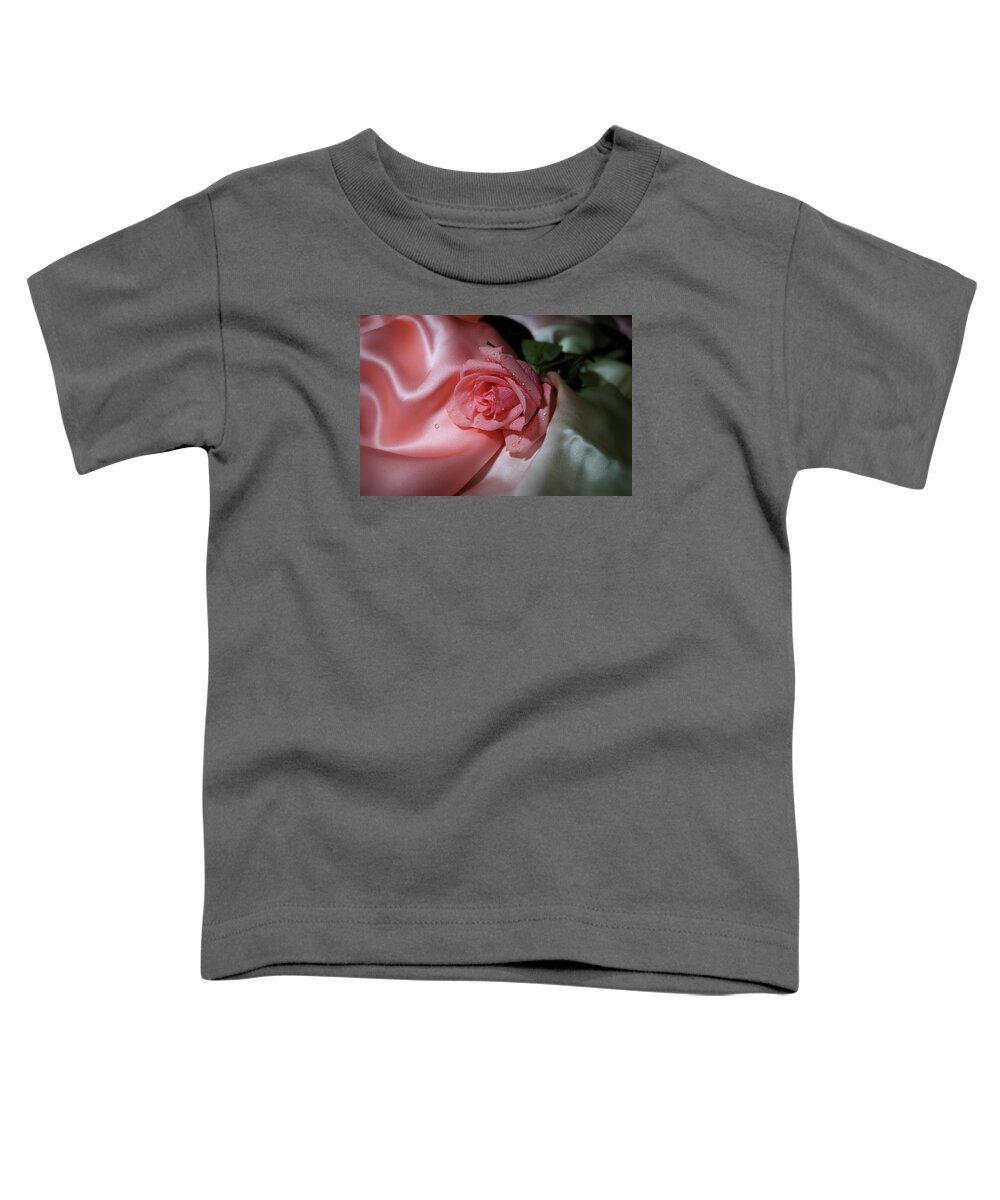 Rose Toddler T-Shirt featuring the photograph Pink Rose on the silk by Lilia D