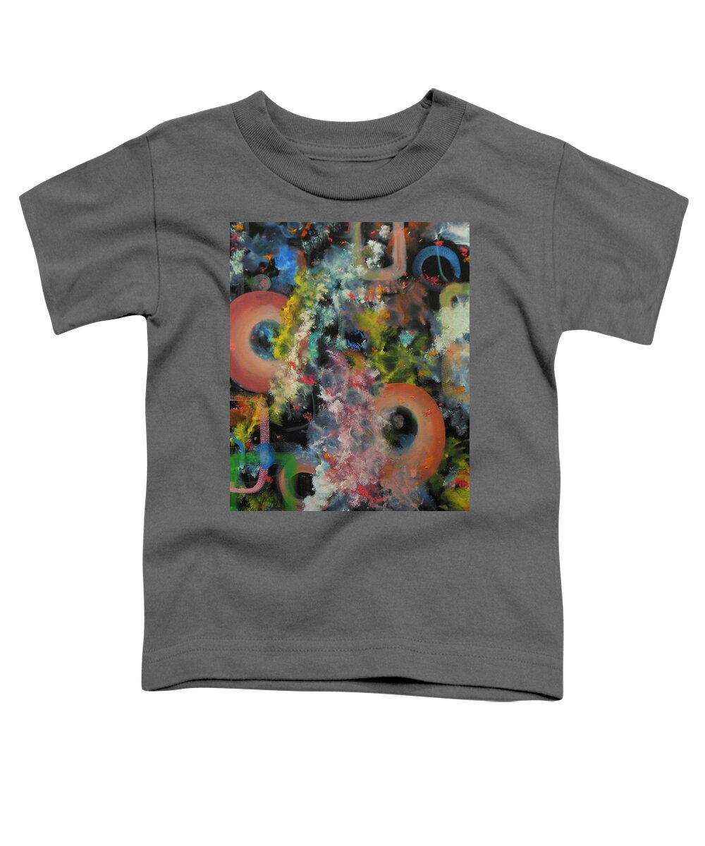 Big Band Sound Patterns Colorful Squares Circles Red Orange Black Yellow Splots Blue Music Musical Rhythms Rhythm Abstract Sensual Relaxing Jimmy Dorsey Duke Ellington Toddler T-Shirt featuring the painting Big Band Sound by David MINTZ