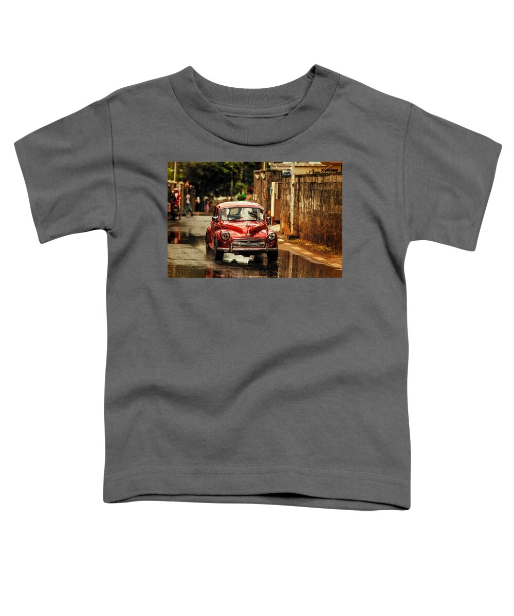 Morris Minor Toddler T-Shirt featuring the photograph Red Retromobile. Morris Minor #1 by Jenny Rainbow
