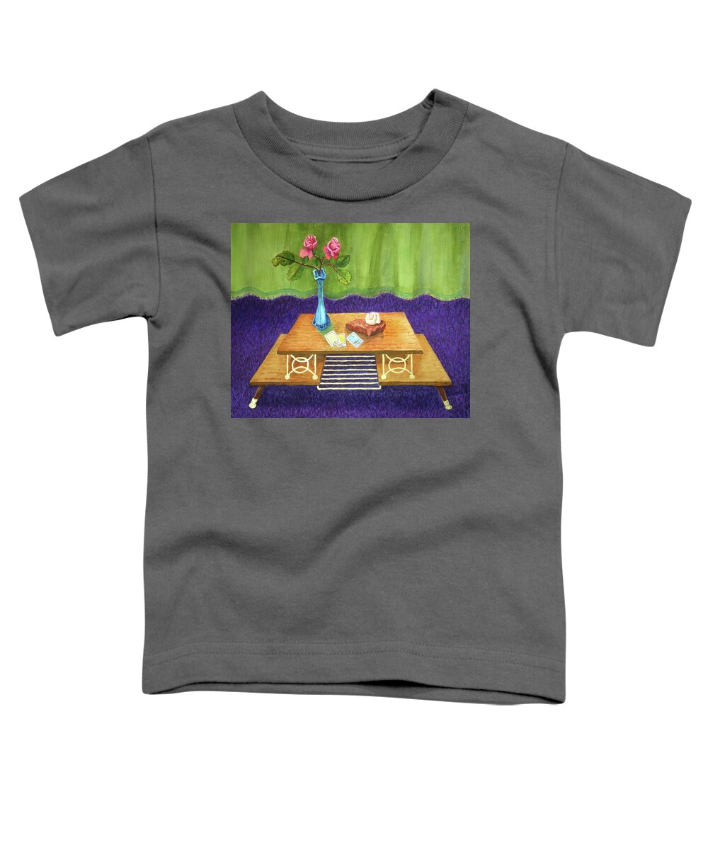 Coffee Table Toddler T-Shirt featuring the mixed media Renters Roses and Tarot #1 by Minaz Jantz