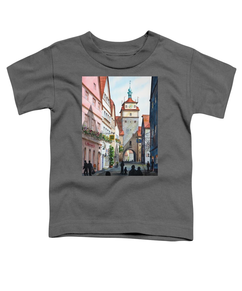 Tower Toddler T-Shirt featuring the painting Rothenburg Tower by Joseph Burger