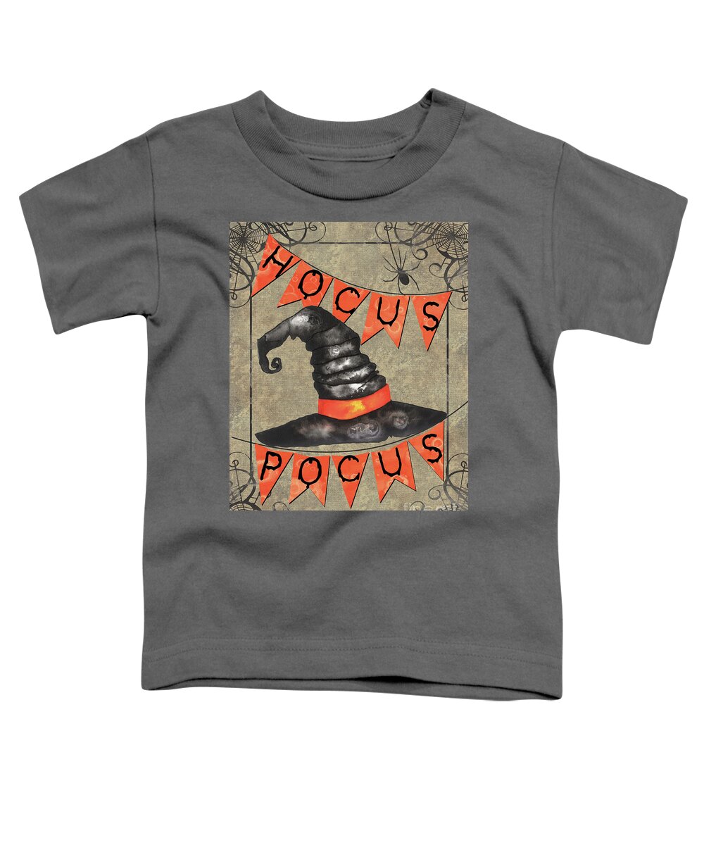 Hat Toddler T-Shirt featuring the painting Spooky Pumpkin 1 #1 by Debbie DeWitt