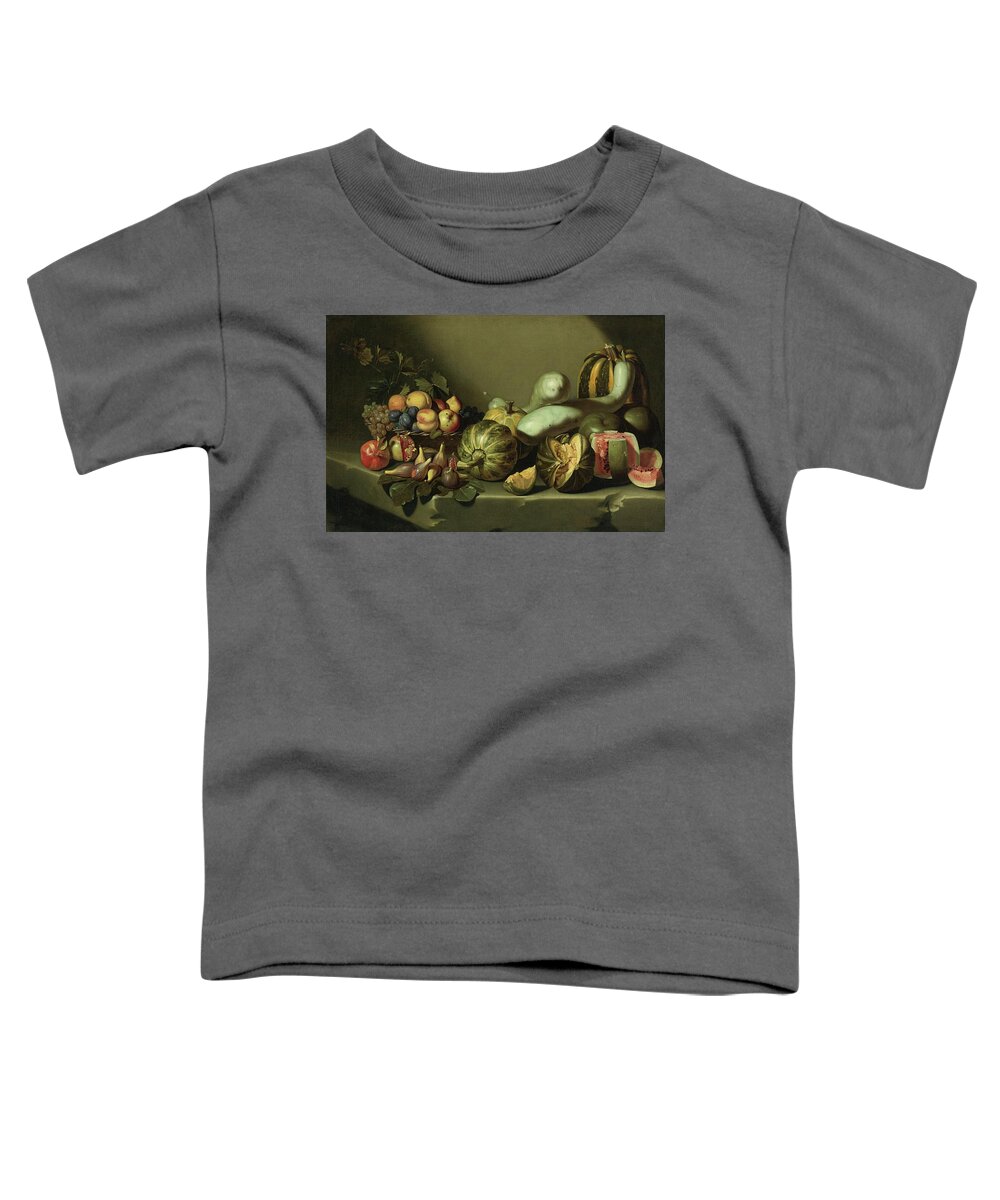 Roman School Toddler T-Shirt featuring the painting Still Life With Fruit On A Stone Ledge #1 by MotionAge Designs