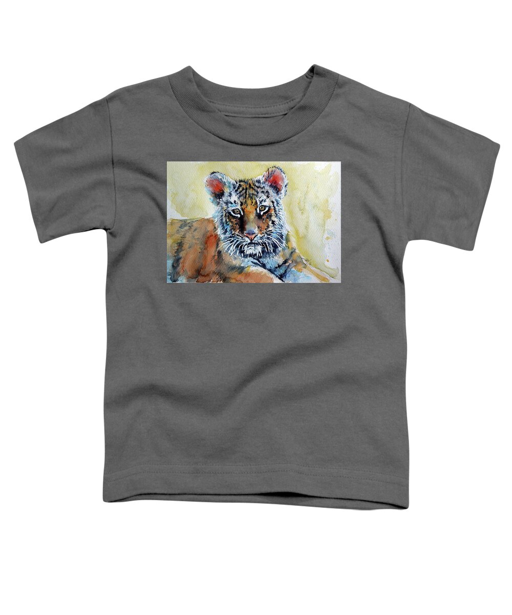 Tiger Toddler T-Shirt featuring the painting Tiger cub #1 by Kovacs Anna Brigitta