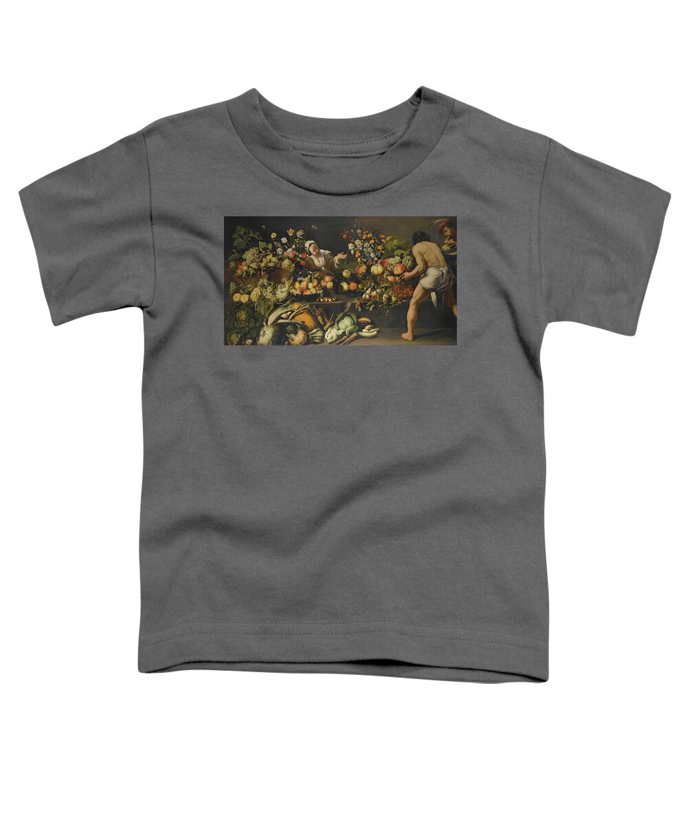Italo - Flemish School Toddler T-Shirt featuring the painting Vegetables And Flowers Arranged by MotionAge Designs