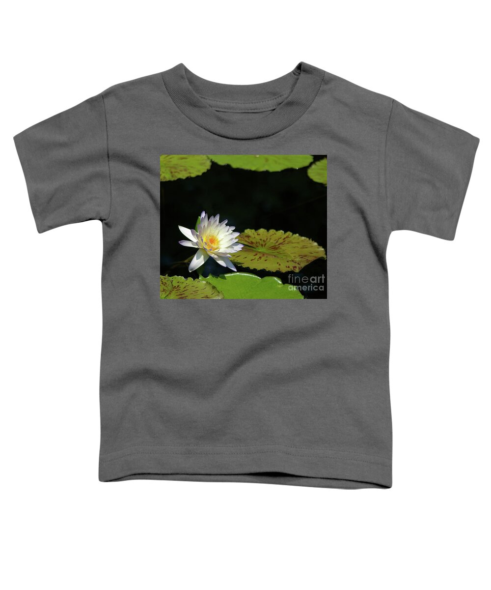 White Toddler T-Shirt featuring the photograph White Lotus Waterlily and lily pads by Jackie Irwin