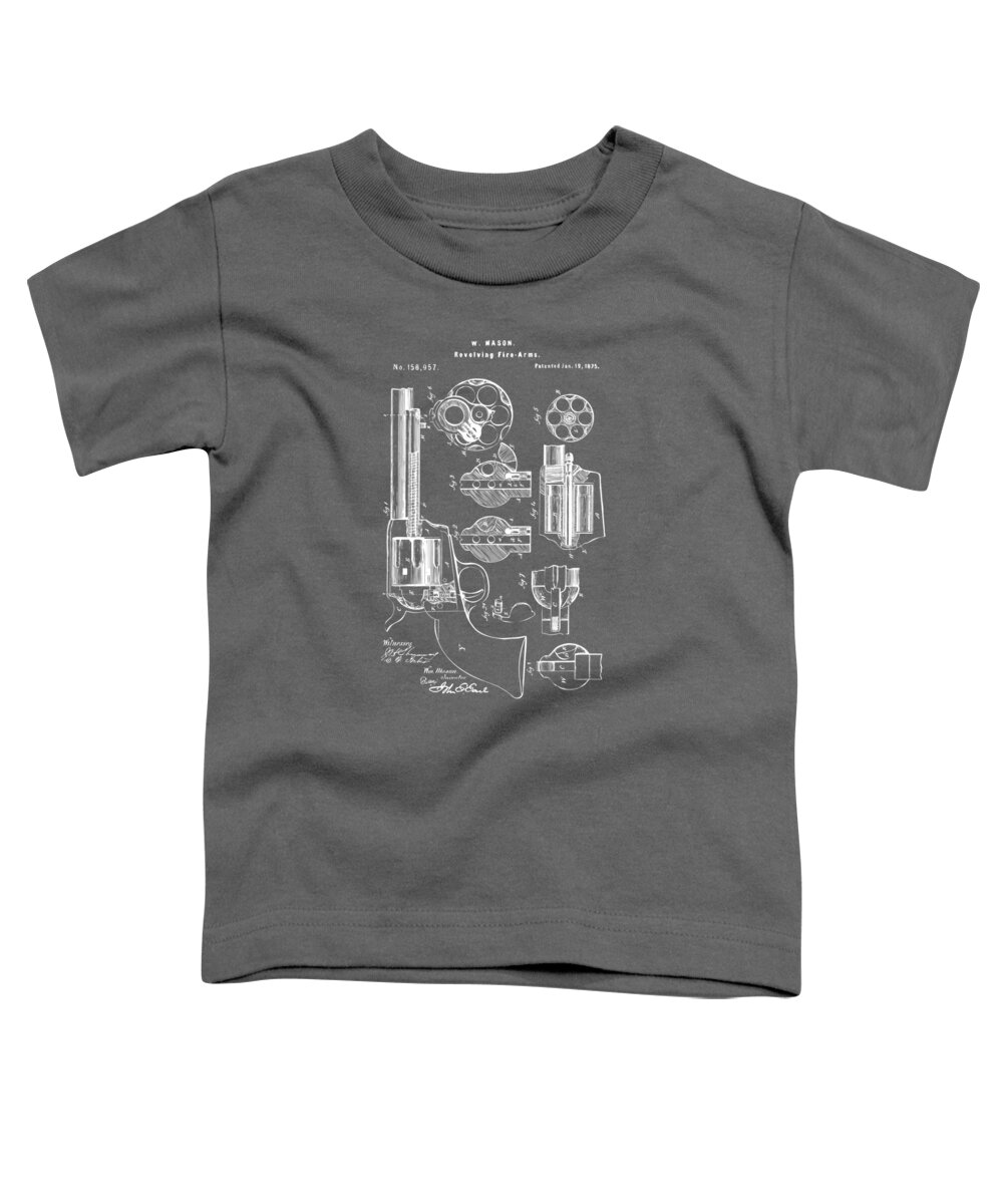 Colt Peacemaker Toddler T-Shirt featuring the digital art 1875 Colt Peacemaker Revolver Patent Artwork - Gray by Nikki Marie Smith