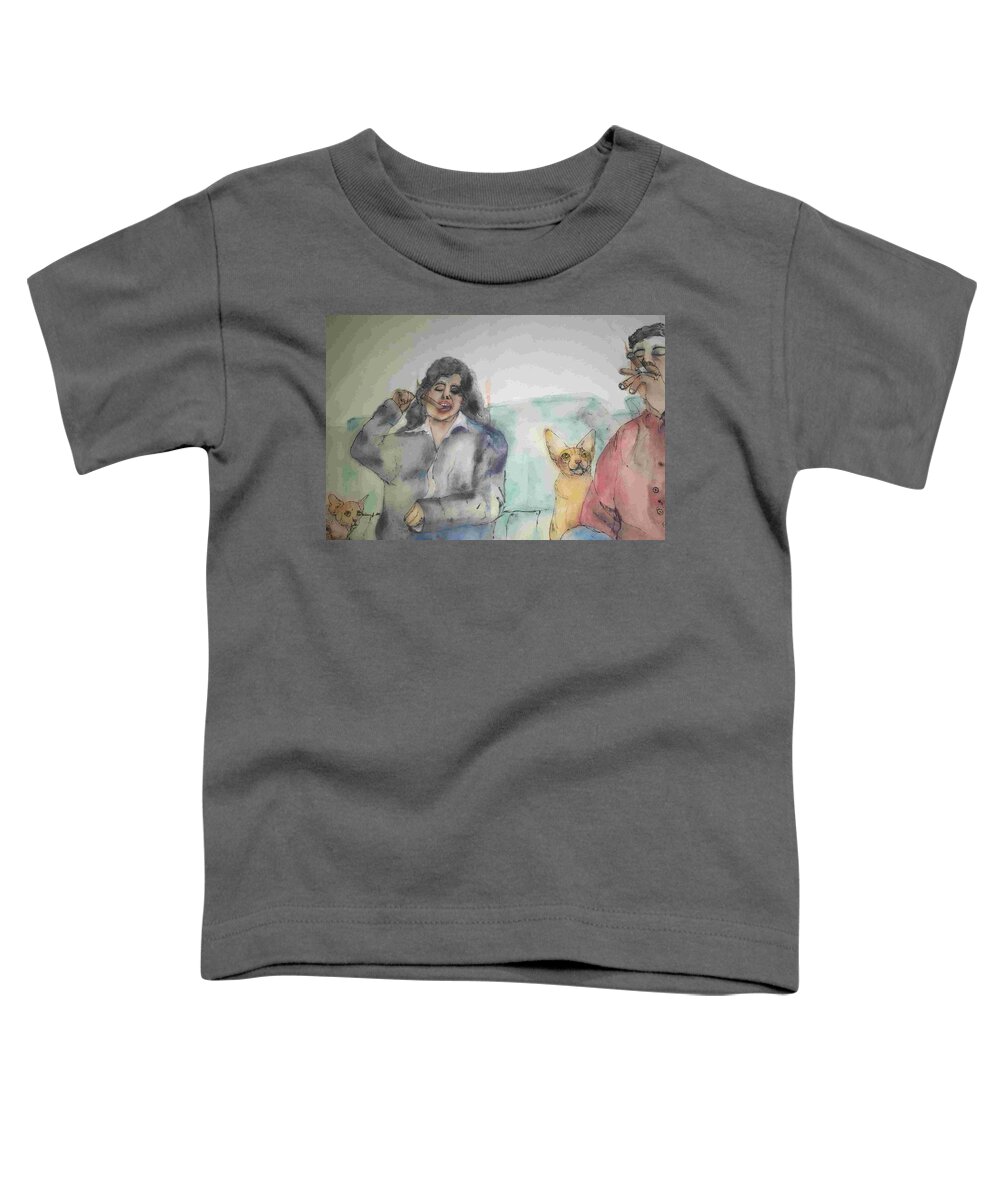 Comedians. Cats. Jerry Sienfeld Toddler T-Shirt featuring the painting Comedians and cats album #2 by Debbi Saccomanno Chan