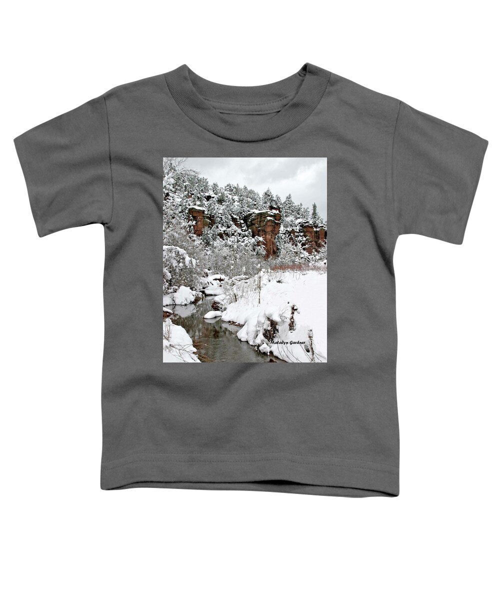 Snow Toddler T-Shirt featuring the photograph East Verde Winter Crossing #2 by Matalyn Gardner