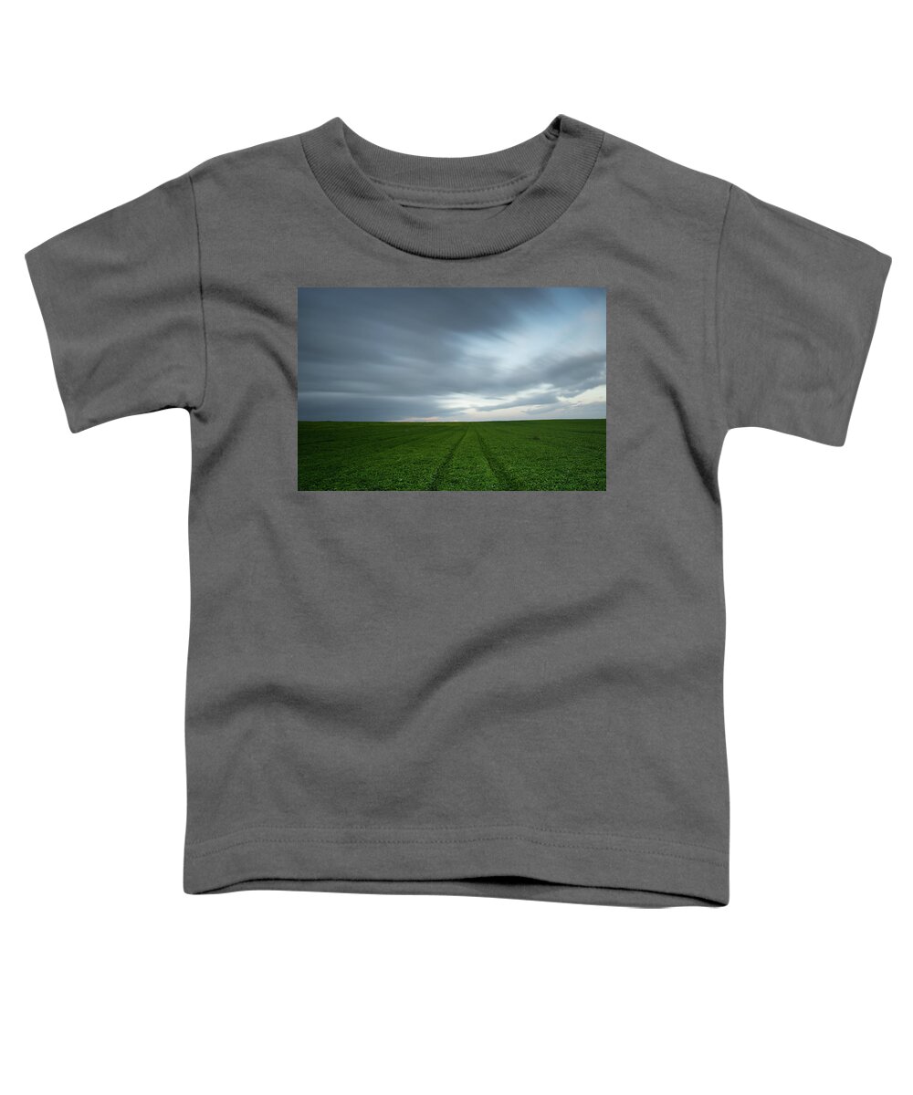 Green Field Toddler T-Shirt featuring the photograph Green field and cloudy sky #2 by Michalakis Ppalis