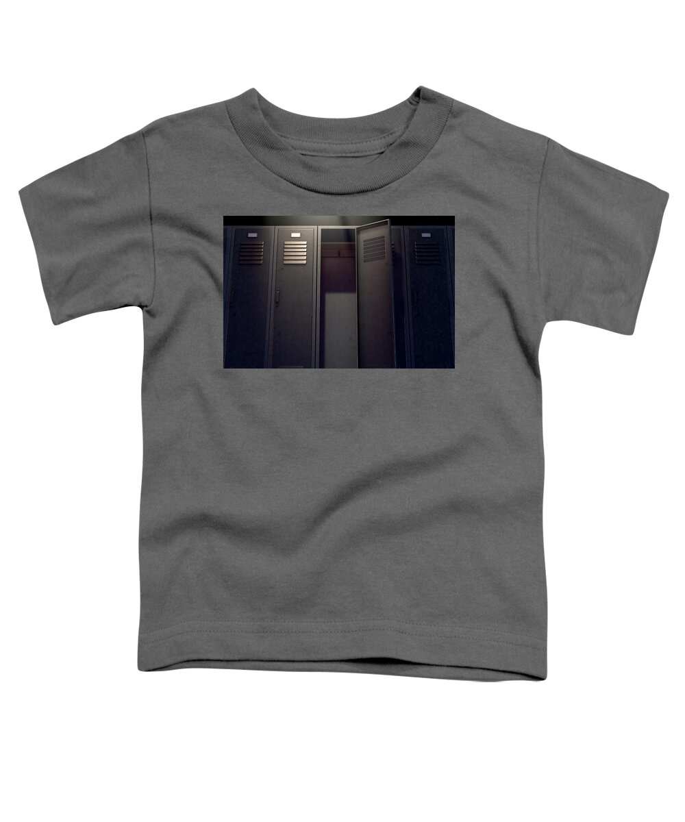 Locker Toddler T-Shirt featuring the digital art Locker Row And Open Door #2 by Allan Swart