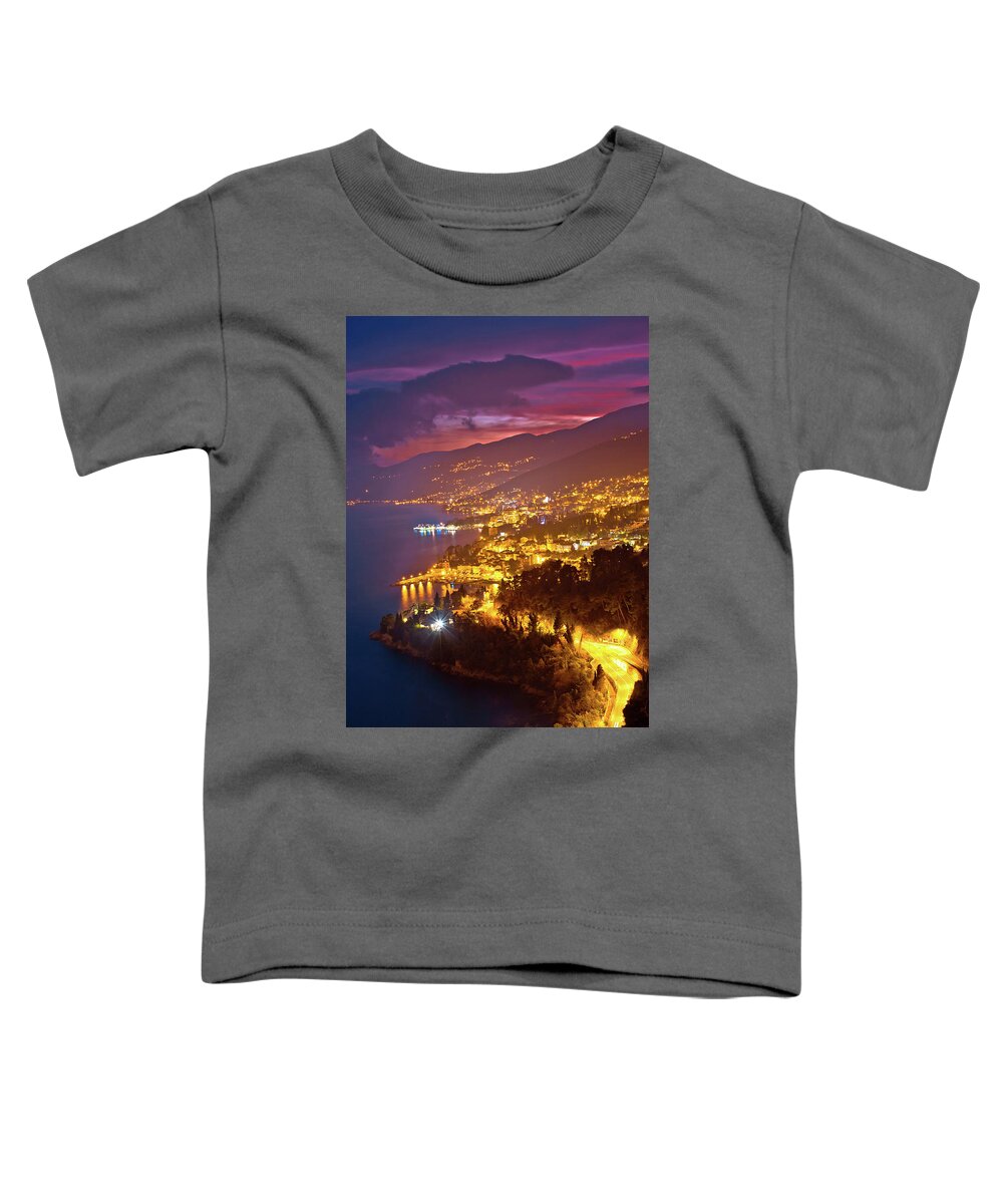 Opatija Toddler T-Shirt featuring the photograph Opatija riviera bay evening panoramic view #2 by Brch Photography