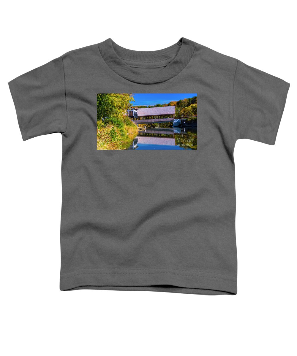 Quechee Covered Bridge Toddler T-Shirt featuring the photograph Autumn at the Quechee Covered Bridge by Scenic Vermont Photography