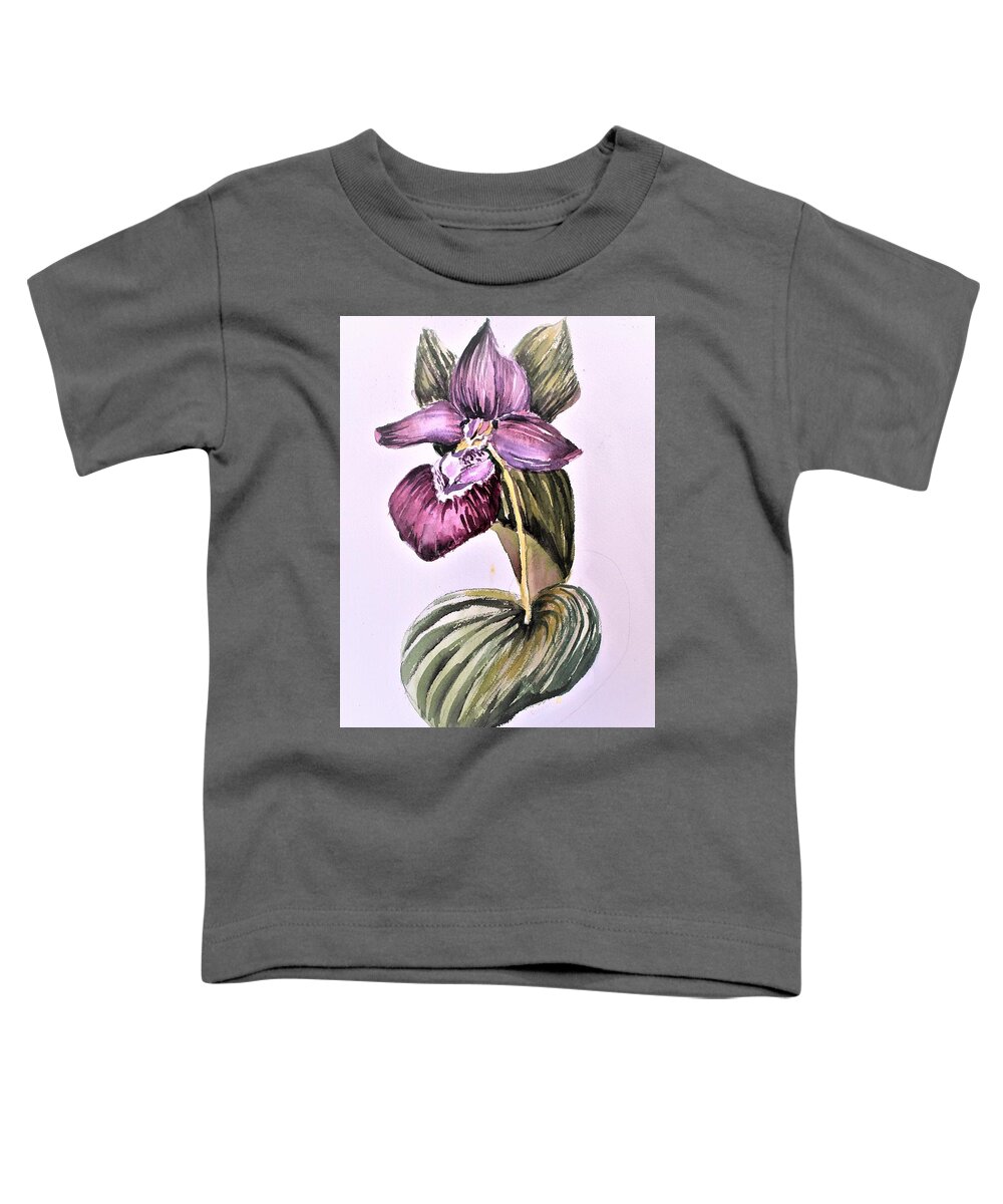 Orchid Toddler T-Shirt featuring the painting Slipper Foot Orchid #2 by Mindy Newman