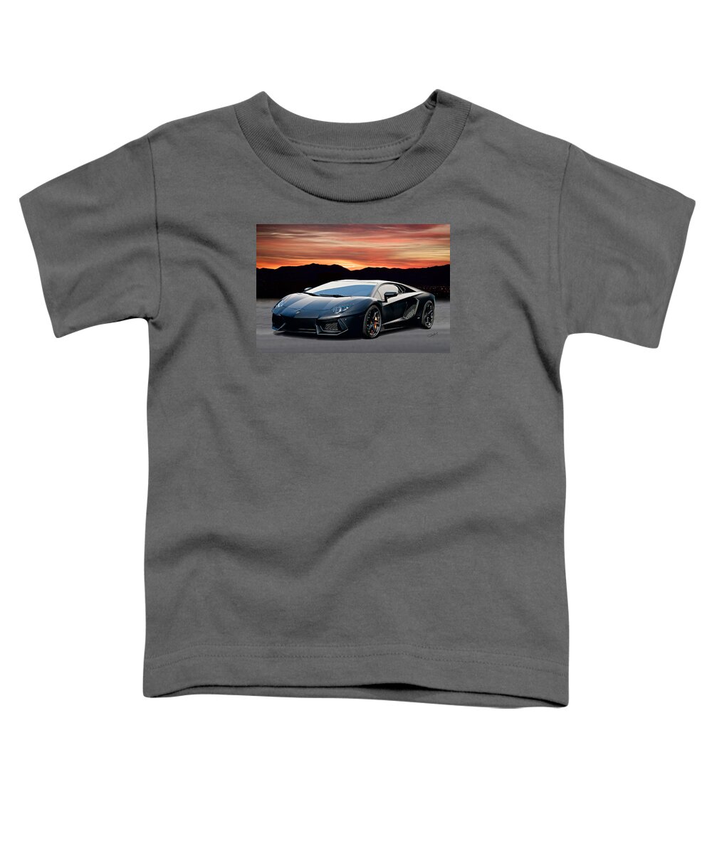 Auto Toddler T-Shirt featuring the photograph 2009 Lamborghini Aventador 'Sunrise' by Dave Koontz