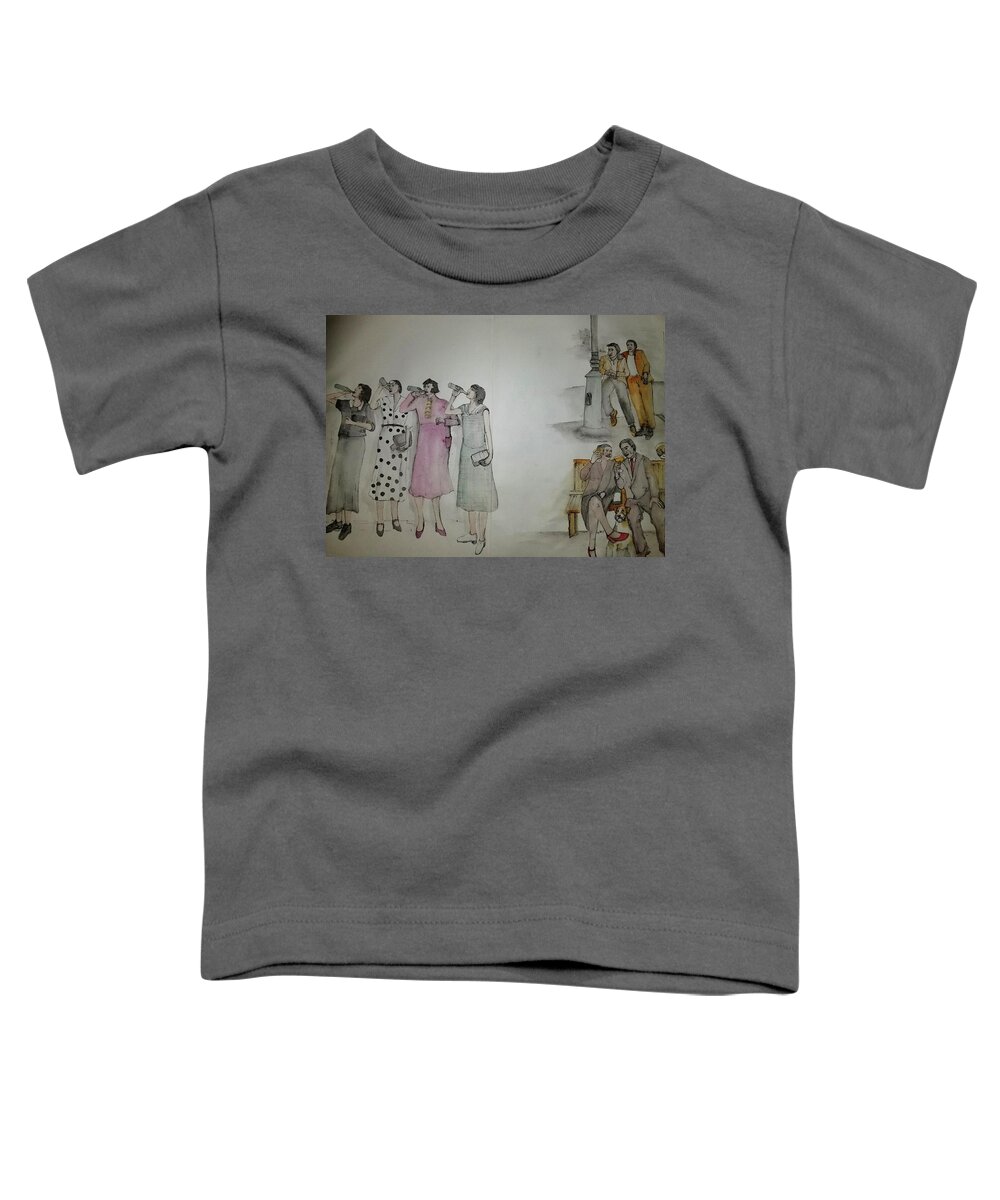 Prohibition . Drinking. Mobsters. Lucky Luciano Toddler T-Shirt featuring the painting Italians Ellis island prohibition album #29 by Debbi Saccomanno Chan