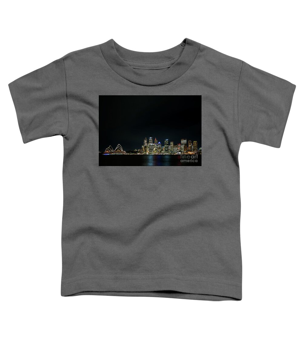 Central Business District Toddler T-Shirt featuring the photograph View Of Sydney City Harbour In Australia At Night #3 by JM Travel Photography