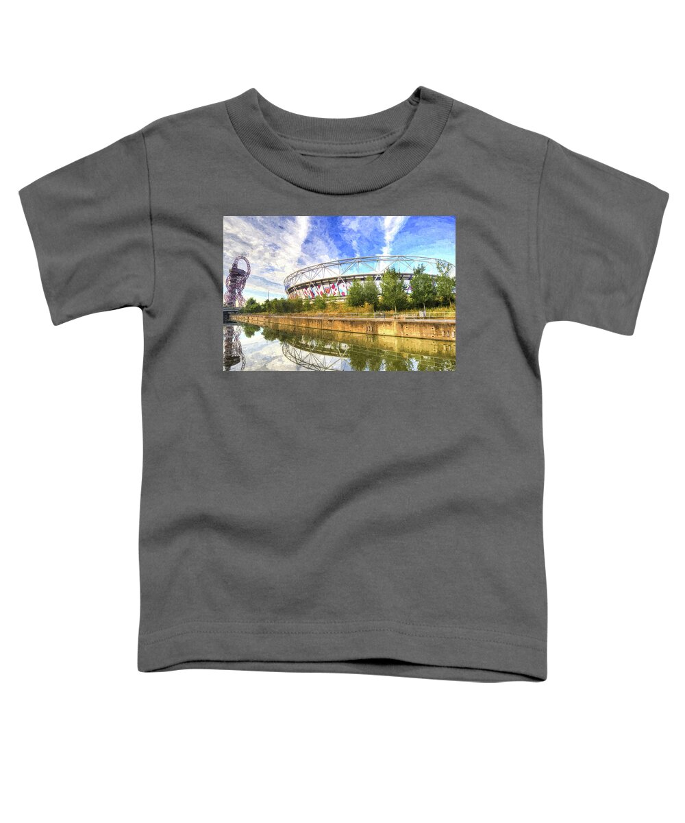 Toddler T-Shirt featuring the photograph West Ham Olympic Stadium And The Arcelormittal Orbit Art #3 by David Pyatt