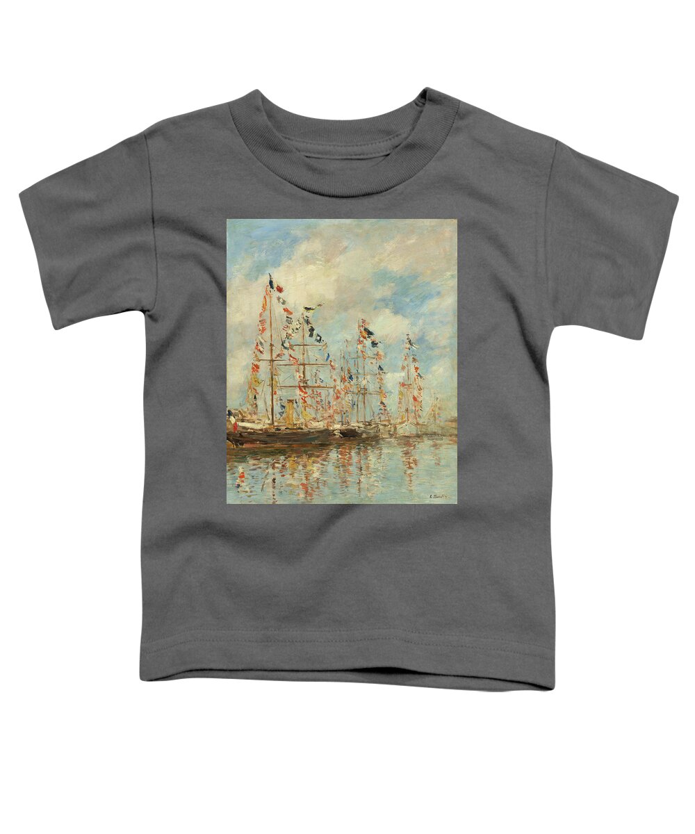 Eugne Boudin Toddler T-Shirt featuring the painting Yacht Basin At Trouville-Deauville #3 by Eugene Boudin