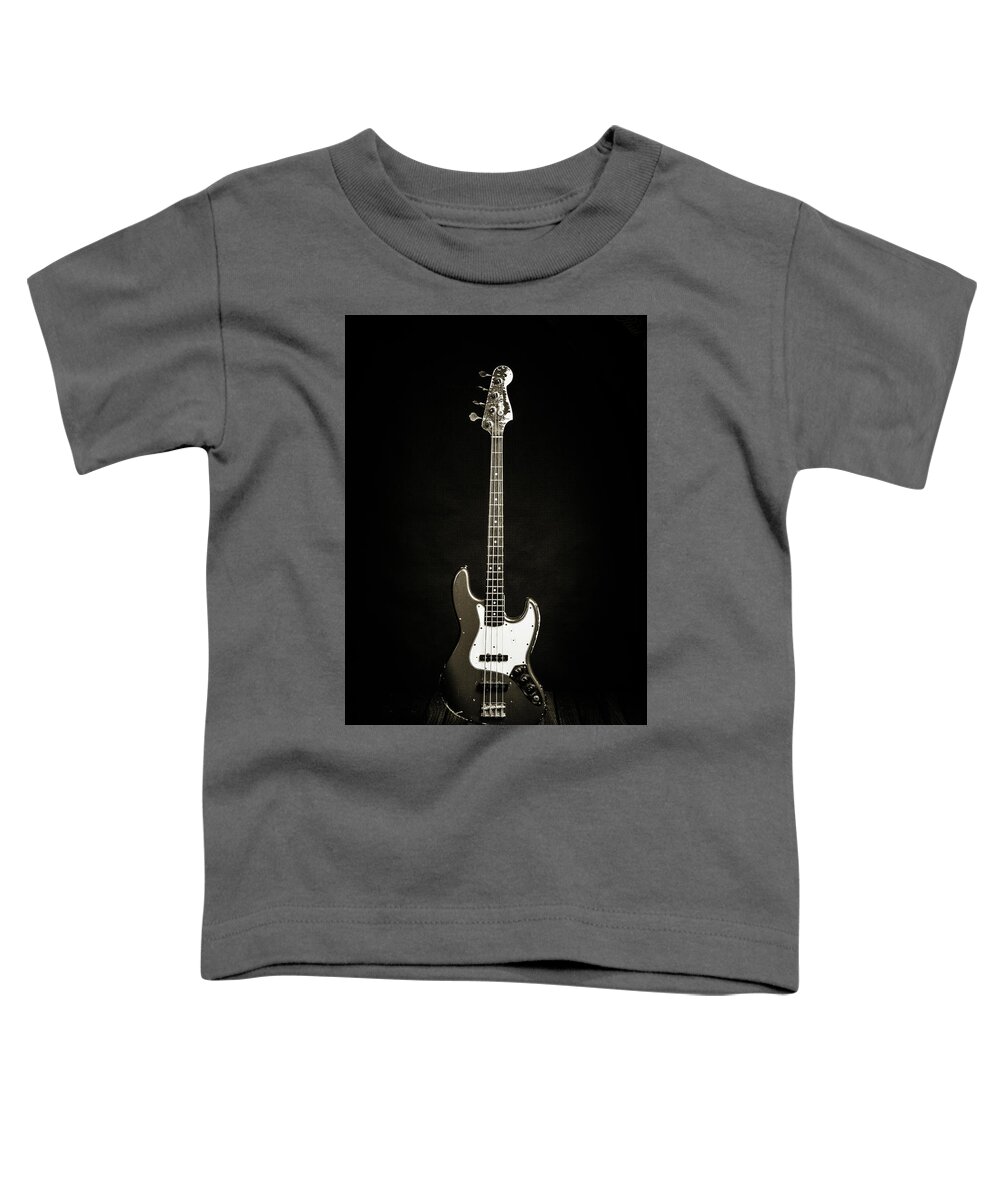 Fender Jazz Bass Toddler T-Shirt featuring the photograph 362.1834 Fender Red Jazz Bass Guitar in BW #3621834 by M K Miller