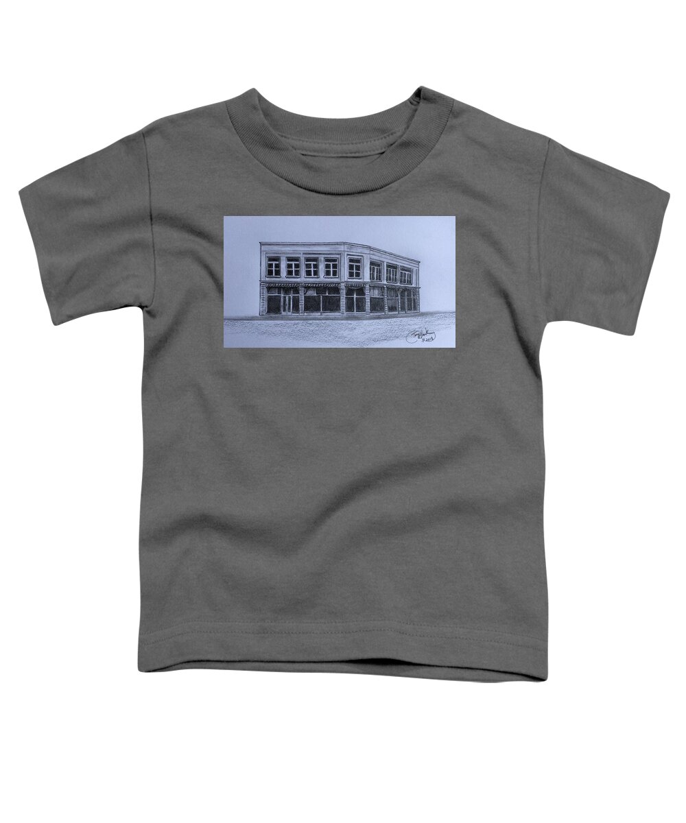 Building Toddler T-Shirt featuring the drawing 73 and Main by Tony Clark