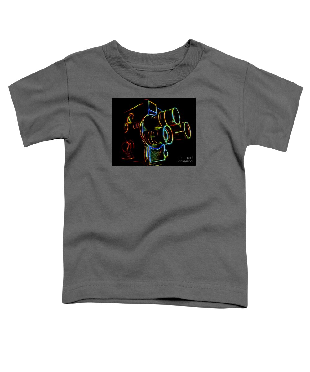 Revere 8 8mm Movie Camera Toddler T-Shirt featuring the photograph 8mm in Neon by Mark Miller