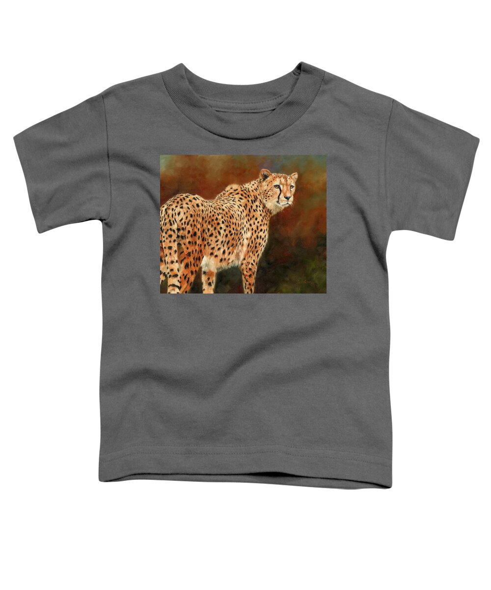 Cheetah Toddler T-Shirt featuring the painting Cheetah #9 by David Stribbling