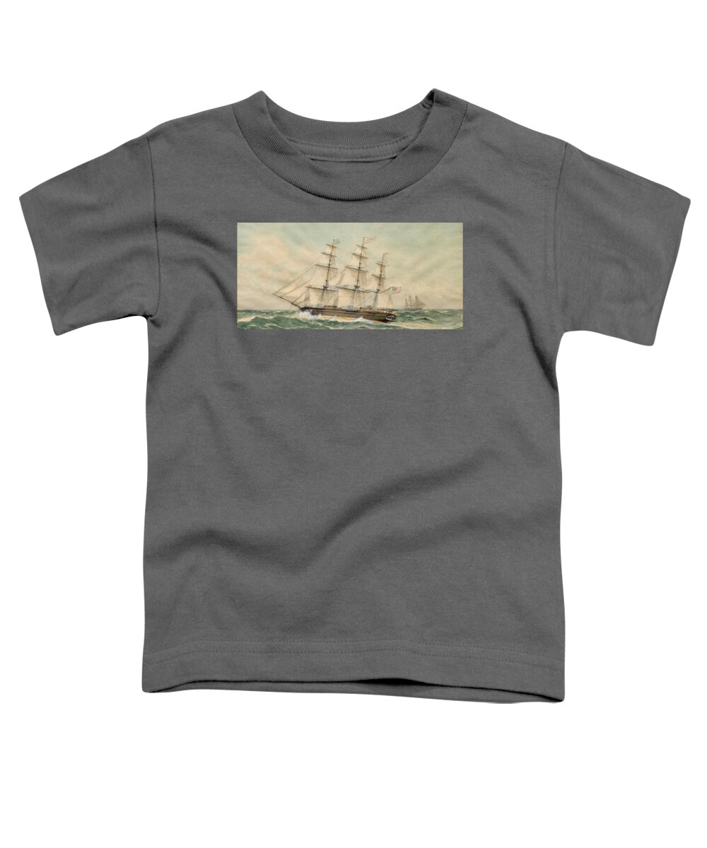 Frederic Schiller Cozzens (american Toddler T-Shirt featuring the painting A clipper ship entering New York by MotionAge Designs