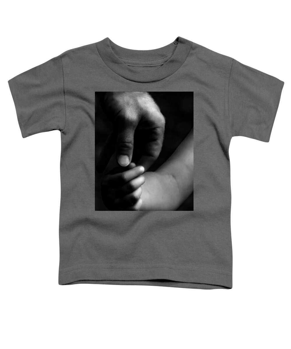 Hands Toddler T-Shirt featuring the photograph A Fathers Touch BW by Lesa Fine