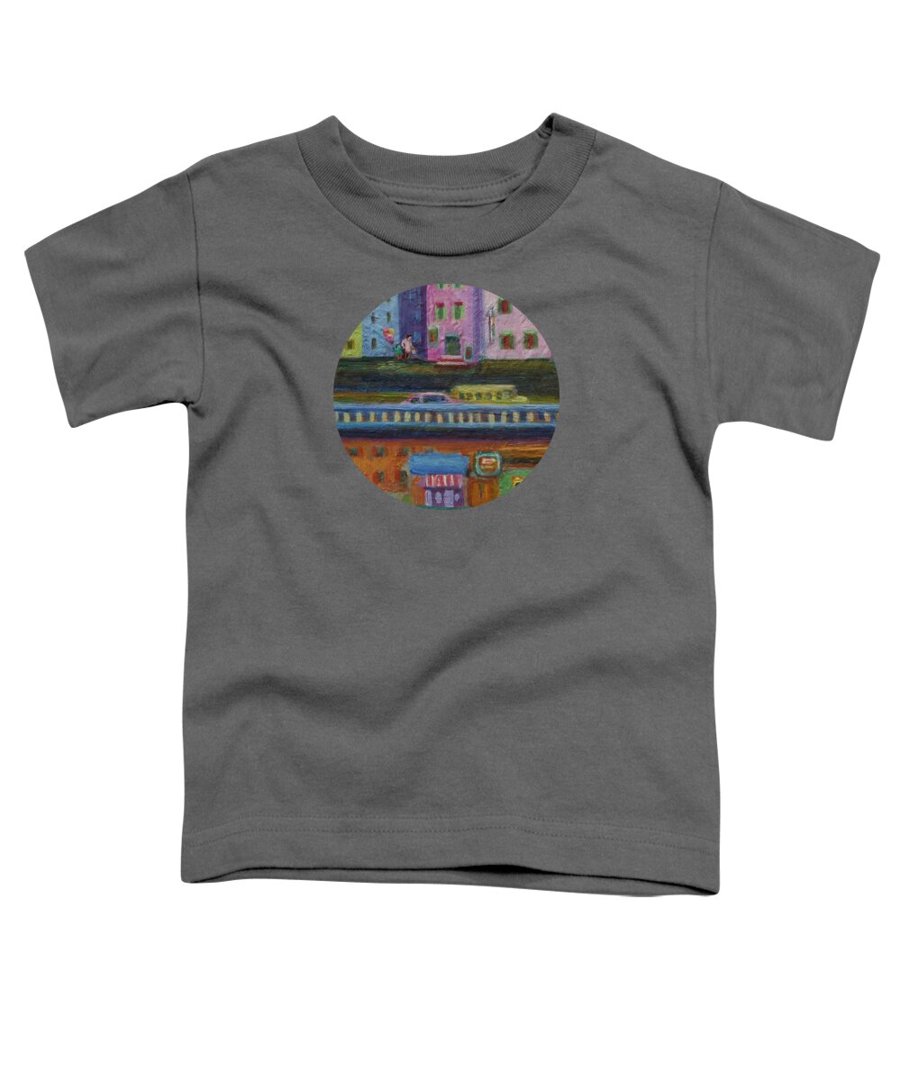 Cityscape Toddler T-Shirt featuring the painting A Fine Day for Balloons by Mary Wolf